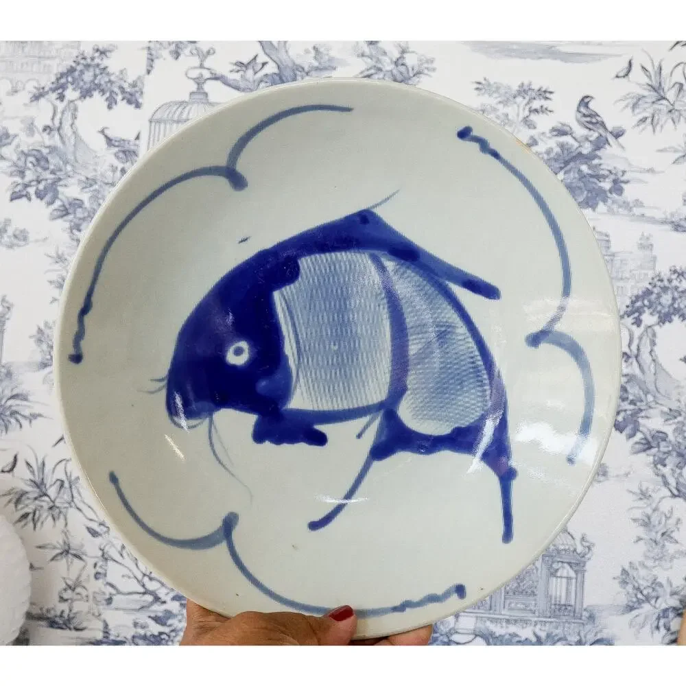 Vintage Blue Koi Fish Bowl 9